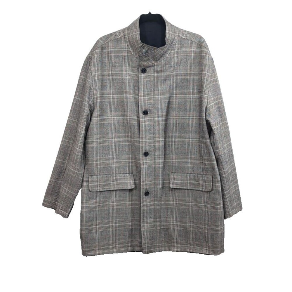 Turnbury Men's XL Reversible 100% Wool Plaid Car Coat / Black Trench Button Zip